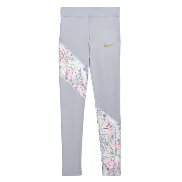 Nike Girls One TGT Energy Leggings XL Gray Floral Print Dri-FIT Training Pants - Picture 1 of 16